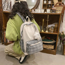 Casual Backpack Nylon Student School Bag Cartoon Pendant Plaid Backpack Shopping