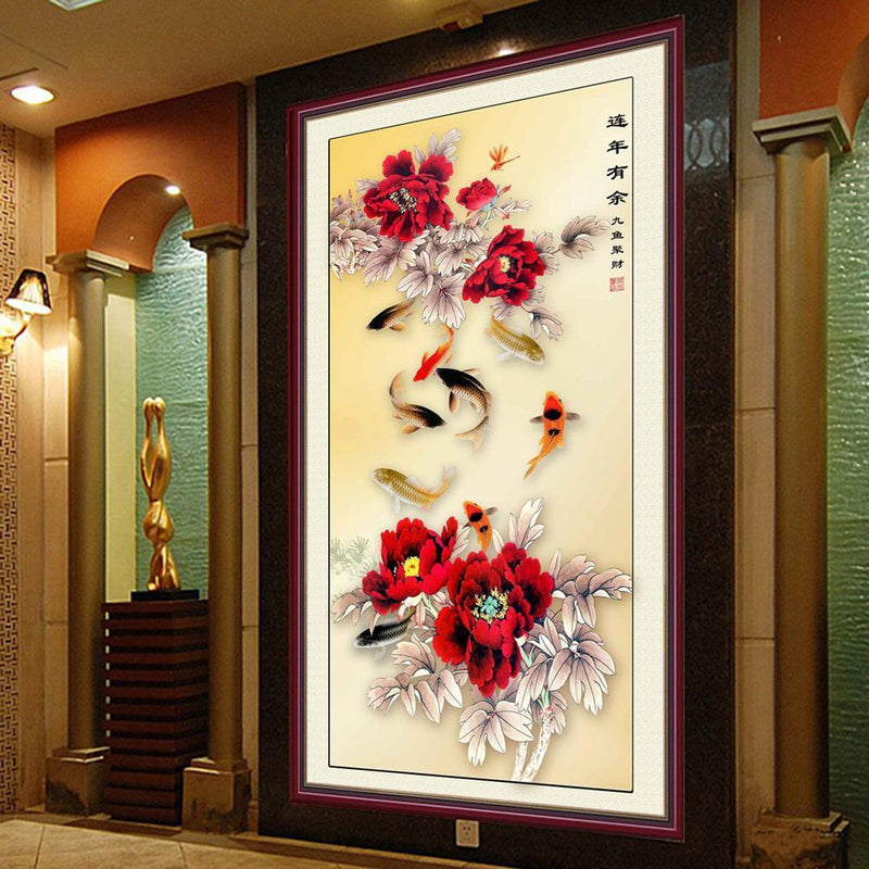 30*50cm DIY Diamond Embroidery Fish Diamond Painting Cross Stitch Chinese M