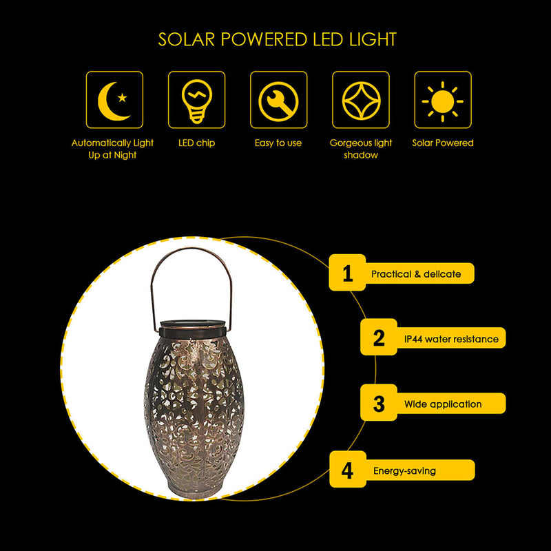 Solar Garden Lanterns, Retro Metal LED Outdoor Hanging Lights with Handle Newly
