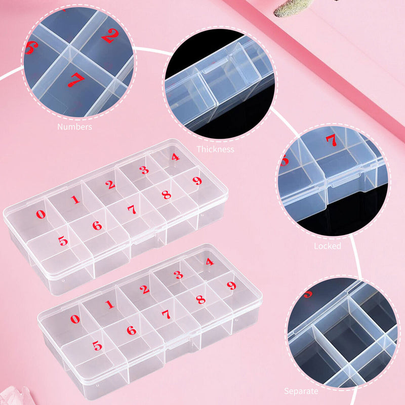Nail Tip Box - 2 Pack Empty Spaces Storage Case Nail Art Organizer Containe