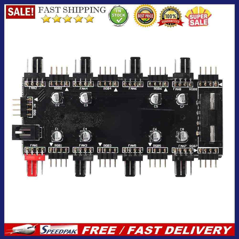 1 To 8 Multi Way RGB PWM HUB Splitter for PC Fan 12V/4 Pin LED Light Adapter