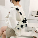 Women Plush Flower Print Shoulder Bag Female Winter Warm Fabric Shopping Bags