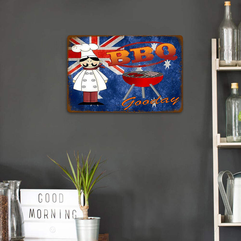 Retro BBQ Chef Metal Plate Painting for Bar Pub Tin Plaques Wall Signs