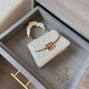 Women Pleated Tote Shoulder Bag Lattice Pattern PU Chain Lady Crossbody Handbag