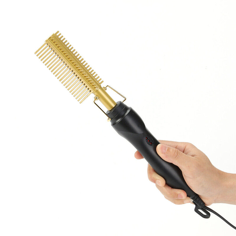 Adjustable Temperature Hair Straightener Curler Wet Dry Electric Heating Comb