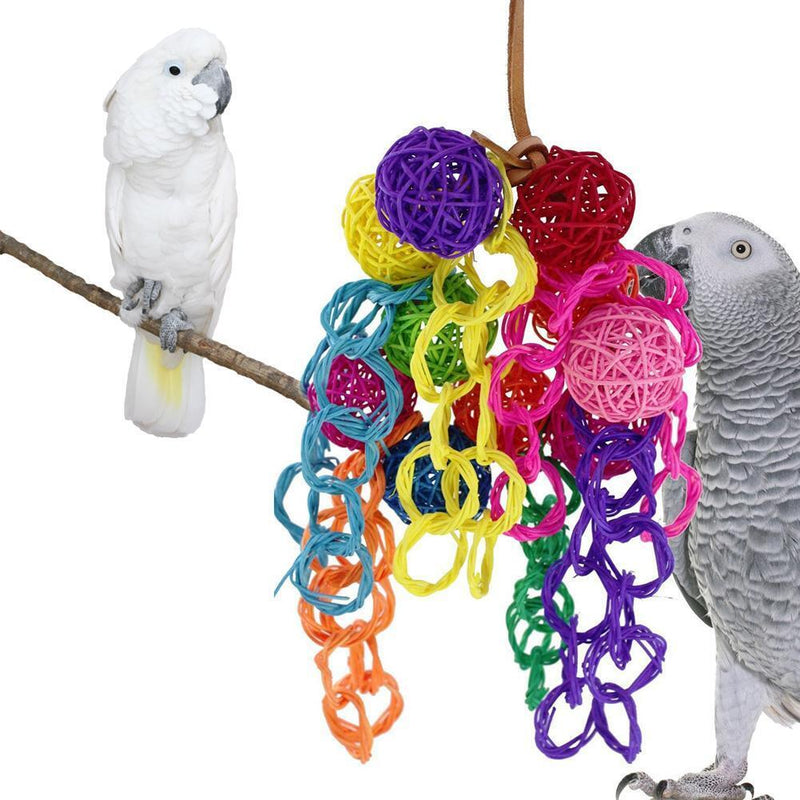 Pet Bird Toys Leather Rope Colorful Rattan Balls Strings Parrot Chew Toys