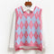 Y2K Loose sweater V Neck Knitwear top Plaid Knitted Sleeveless Sweater Vest