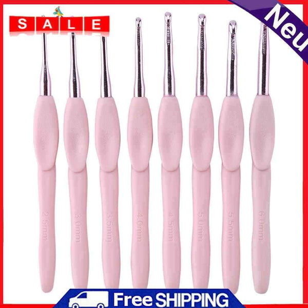 8pcs Plastic Handle Knitting Needles Hooks 2-6mm for Weaving Sewing Kit