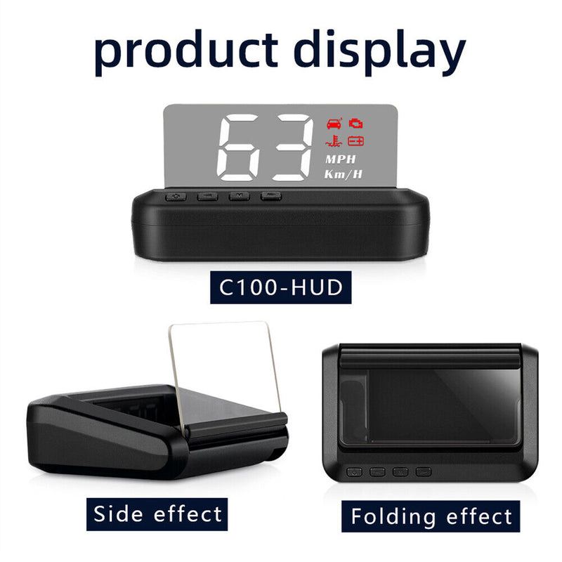 C100 OBD Car HUD OBD2 II Head Up Display Overspeed Warning Alarm System