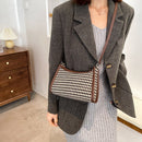Fashion Plaid Pattern Crossbody Purse Women Woolen Shoulder Bag (Coffee)