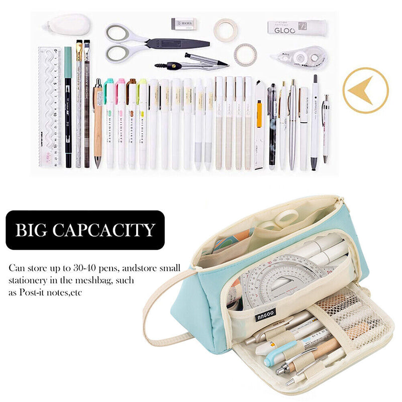 Simple Pencil Case Large Cosmetic Travel Pen Stationary Bags (Light Blue) Newly