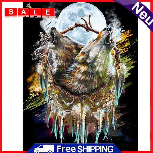 5D DIY Full Round Drill Diamond Paint Wolf Wind Chime Mosaic Rhinestone Drawing