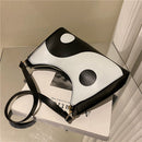 Fashion Black White Hit Color Women Handbag PU Leather Tai Chi Yin Yang Totes
