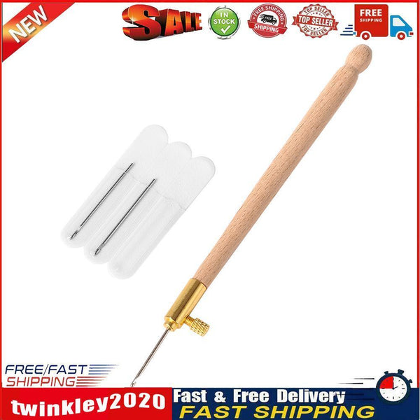 Embroidery Wooden Handle Crochet Hook 3 Needles Sewing Craft (Light Brown) Newly