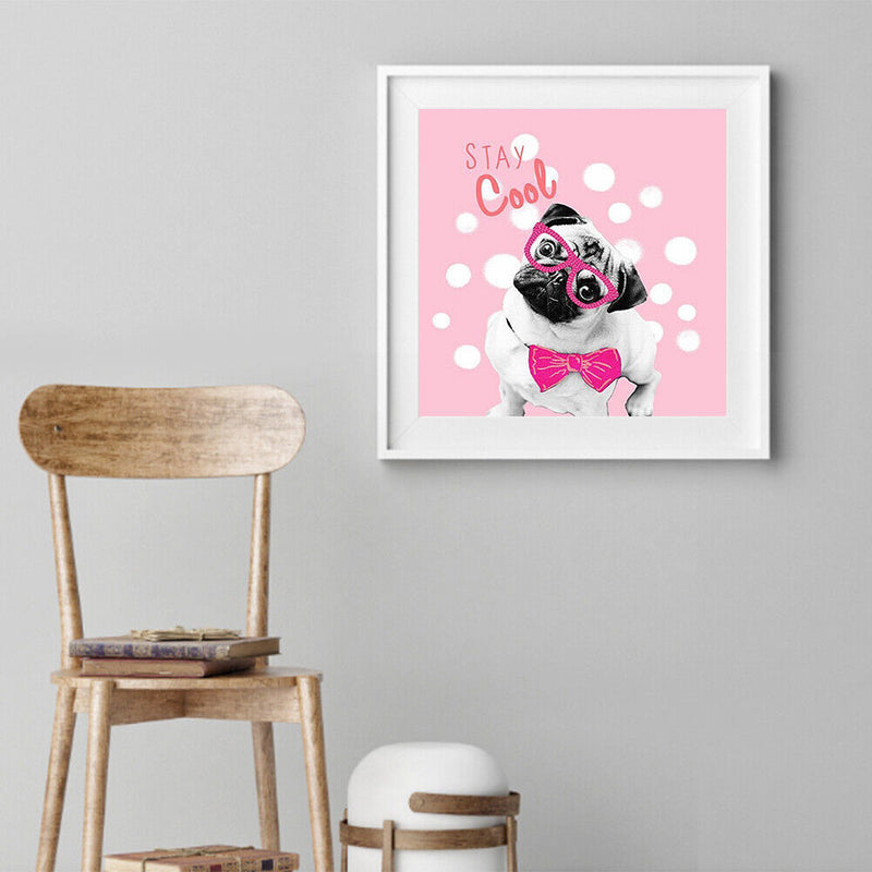 5D DIY Full Drill Round Shape Cool Dog Rhinestone Diamond Drawing for Bedroom