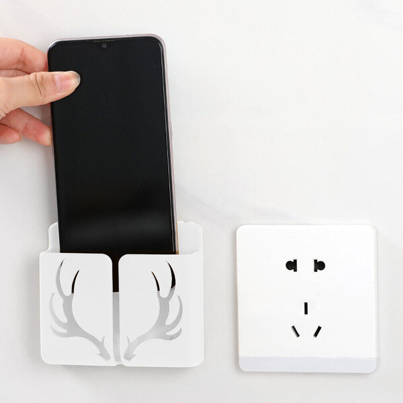 Phone Wall Mounted Holder with Plug Charging Sundries Organizer Box (White)
