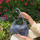 Retro Ladies Contrast Color Grid Underarm Bag Women Casual Chain Small Handbags