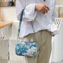 Fashion Women Floral Letters Printed Shoulder Underarm Bag Handbags (Blue)