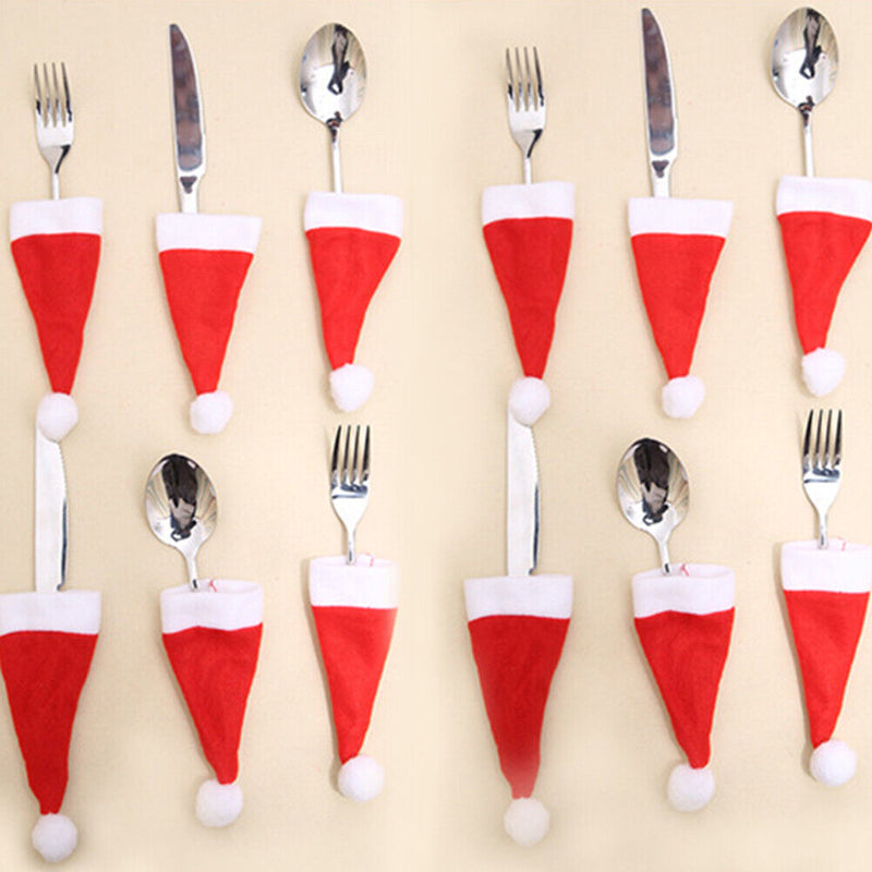 Christmas Hat Tableware Holder Bag Non-Woven Fabric for Home Holiday Party Decor