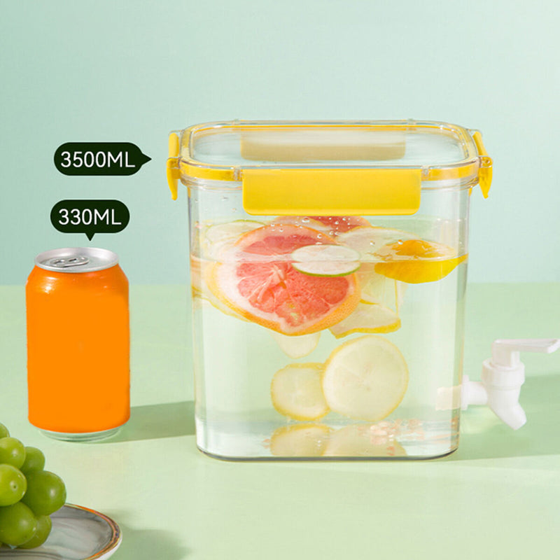 0.92-Gallon Beverage Dispenser with Spigot Leak-Proof for Fridge (Yellow) Newly