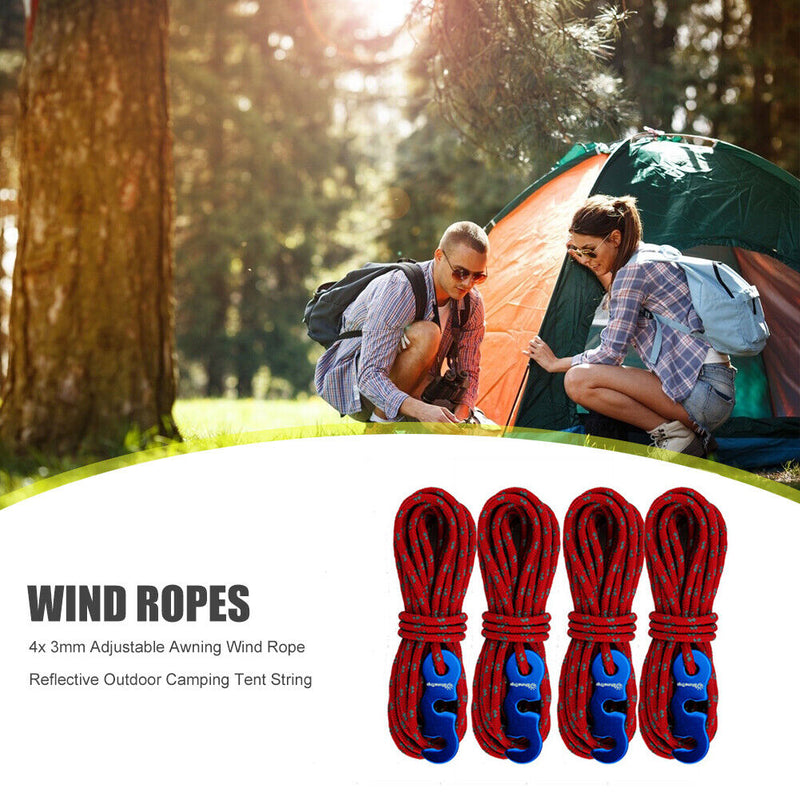 4pcs Tent Wind Rope Buckle Reflective Outdoor Camping Cord Lanyard (Red)