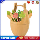 16pcs Leaf Fruit Forks Set Snack Desert Salad Picks w/ Bucket (Light Brown)
