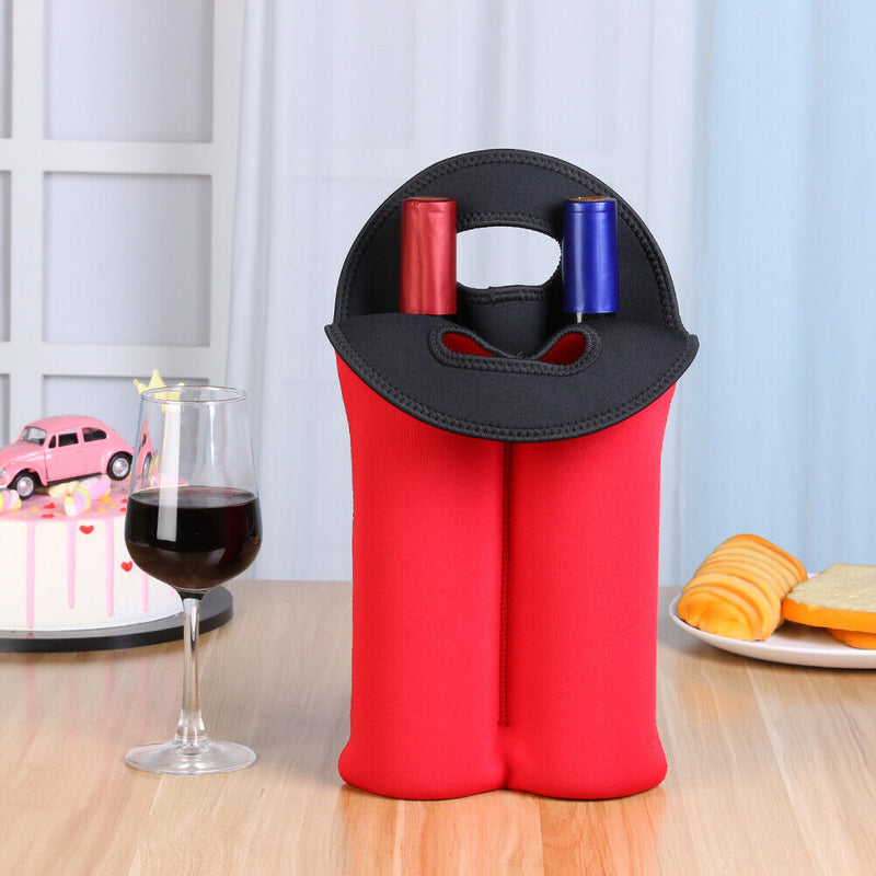Neoprene Wine Bottle Cooler Double Bottle Protective Sleeve Holder (Red) Newly