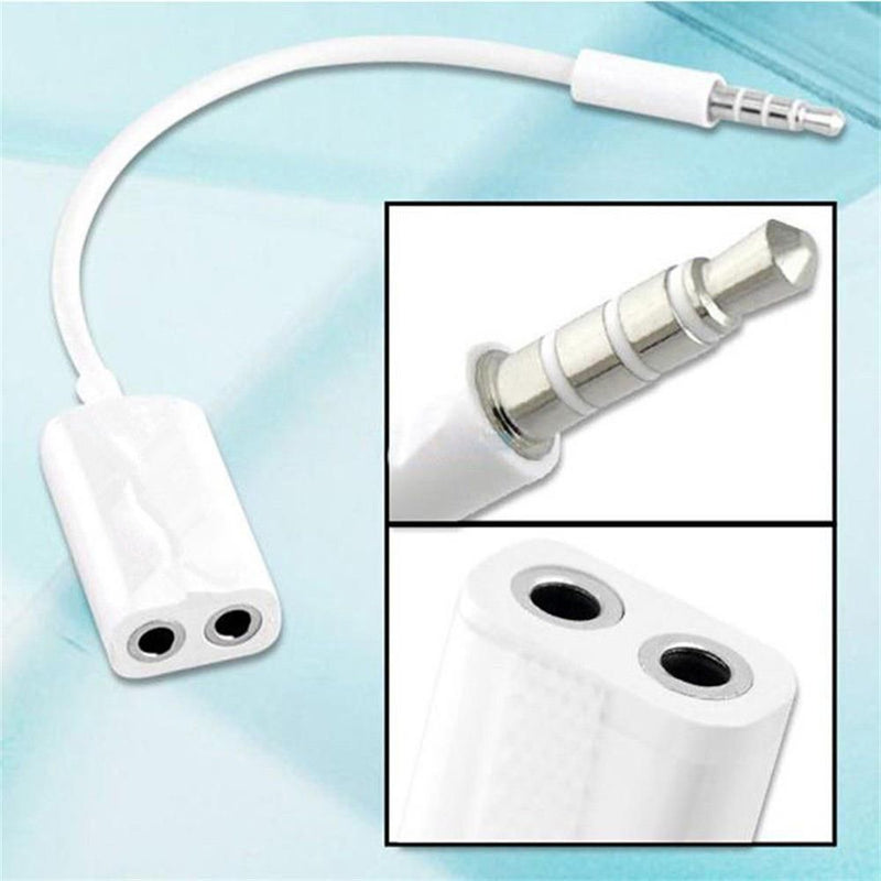 Extension 1 Male To 2 Female Audio Cable White 3.5mm Headphone Y Splitter