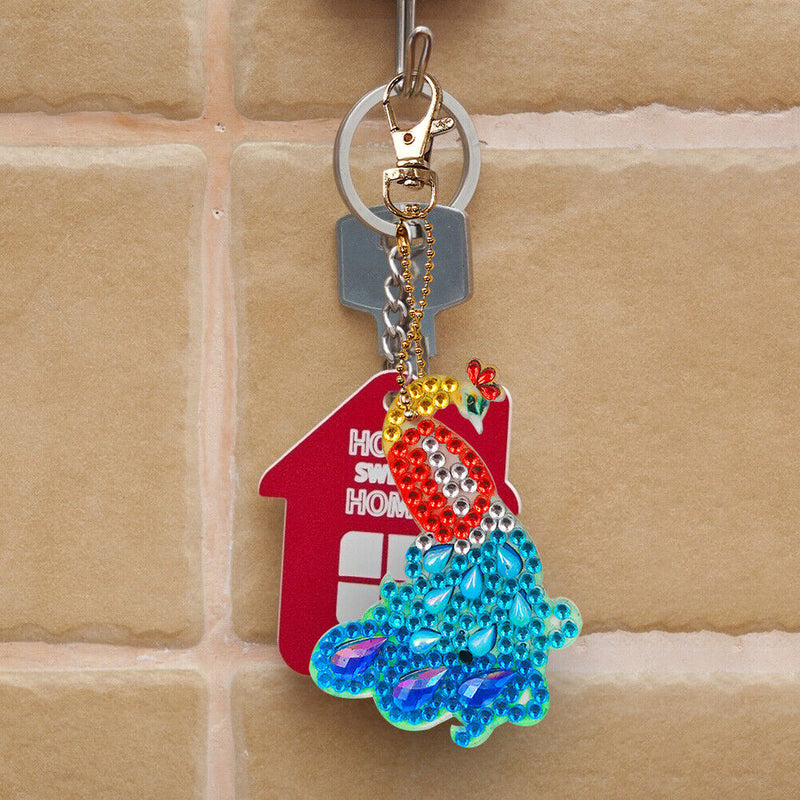 4pcs DIY Full Drill Diamond Key Chain Phenix Pendant Embroidery Keyrings Craft