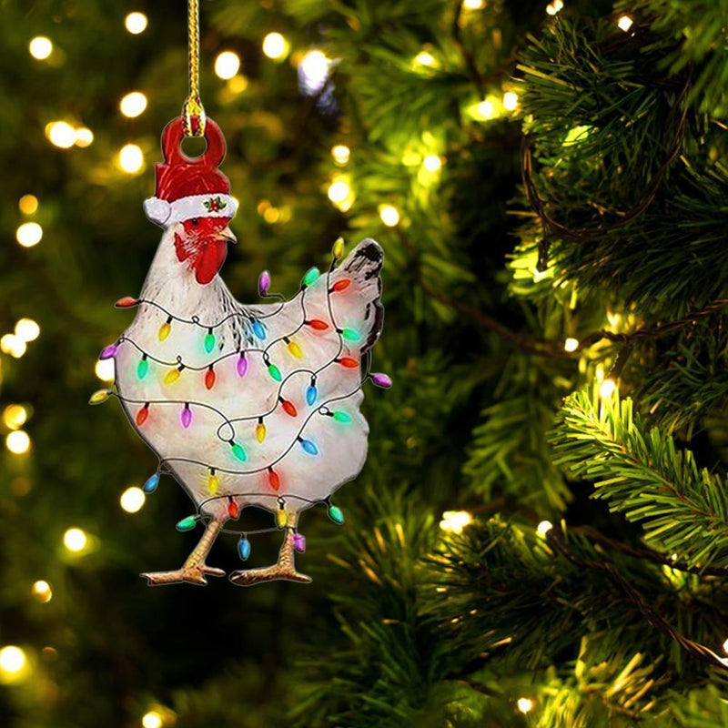 2pcs Chicken Sculpture with String Light Christmas Tree Ornaments