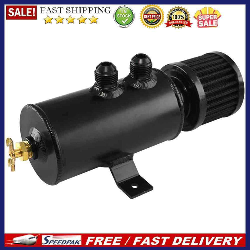 Engine Oil Tank 2 Ports Baffled Reservoir Oil Catch Can Kit with Breather F