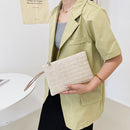 Fashion Women Bohemian Woven Wristlet Bag Beach Summer Pure Color Clutch Handbag