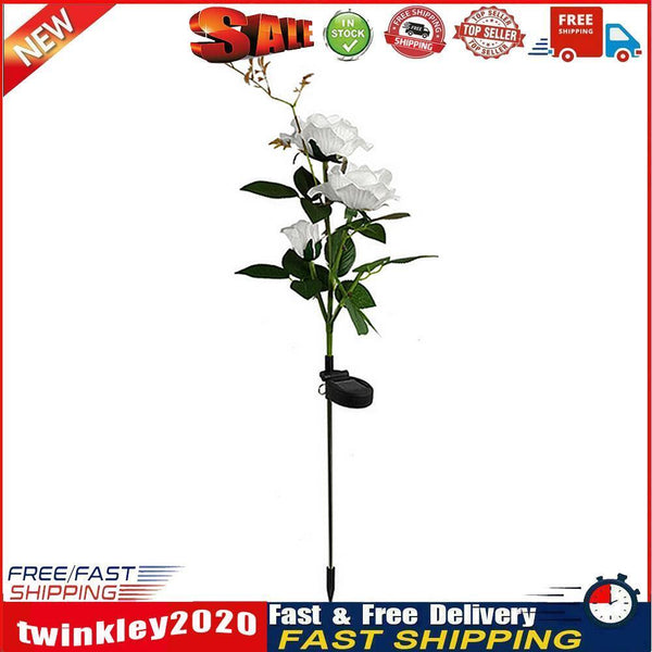 IP65 Waterproof Solar Powered 3 LED Rose Light Garden Ground Lamp (White) Newly