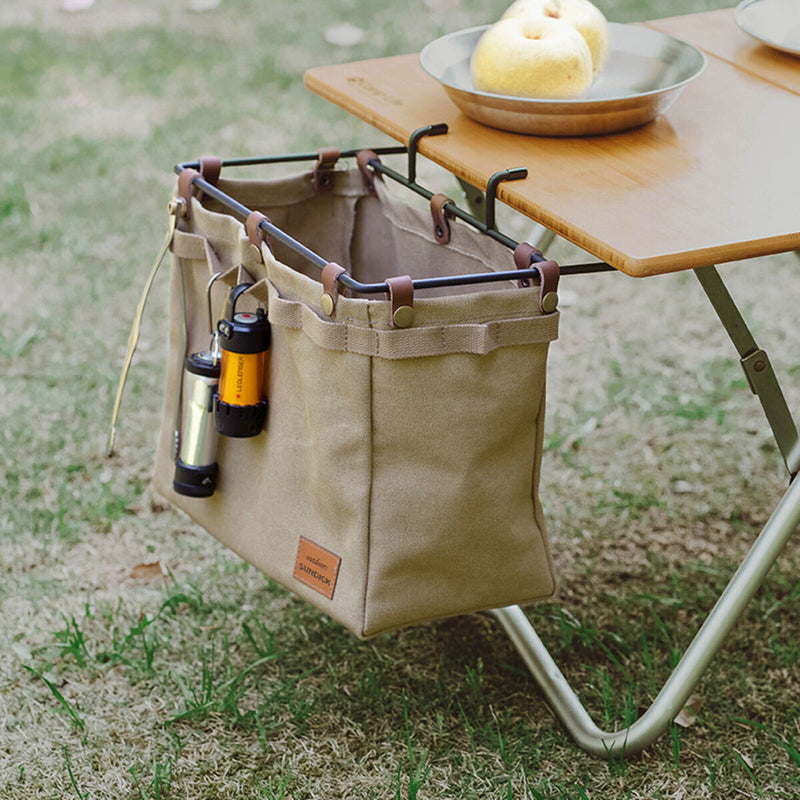 Camping Storage Bag Table Side Canvas Bag with Hook for Outdoor Picnic Desk