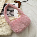 Fashion Square Plush Shoulder Pouch for Female Solid Color Daily Top-handle Bags