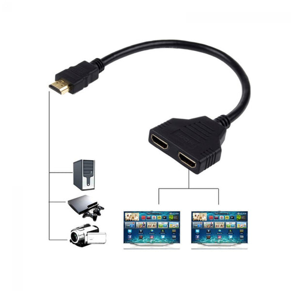 Dual Port Cable Splitter 1080p HDMI Converter 1 In 2 Out Male to 2 Female