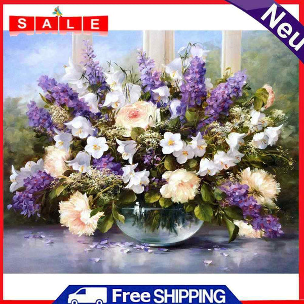 Oil Paint By Numbers Vase Purple Flower Frameless Picture Craft Kit for Home