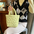 Women Quilted Cotton Padded Top-handle Bag Flower Pattern Satchel (Yellow)