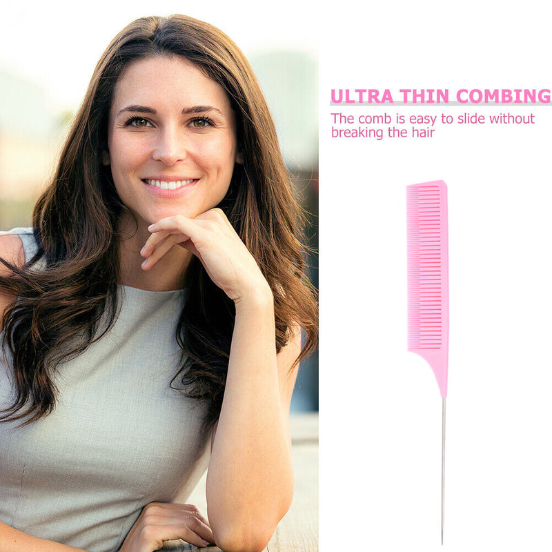 Fine-Tooth Metal Pin Tail Comb Plastic Hair Styling Hairdressing Dyeing Bru