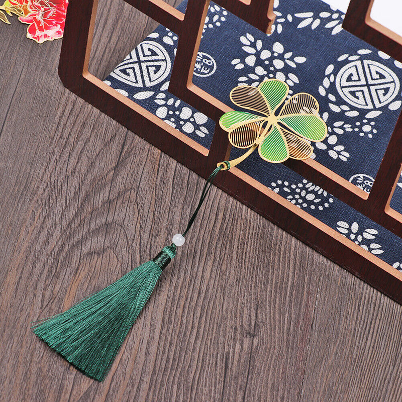 Style Lotus Leaf Pendant Painted Brass Bookmark Book Clip Pagination Mark