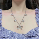 Fashion Women Bow knot Heart Necklace Pendant Clavicle Chain Jewelry D2B1
