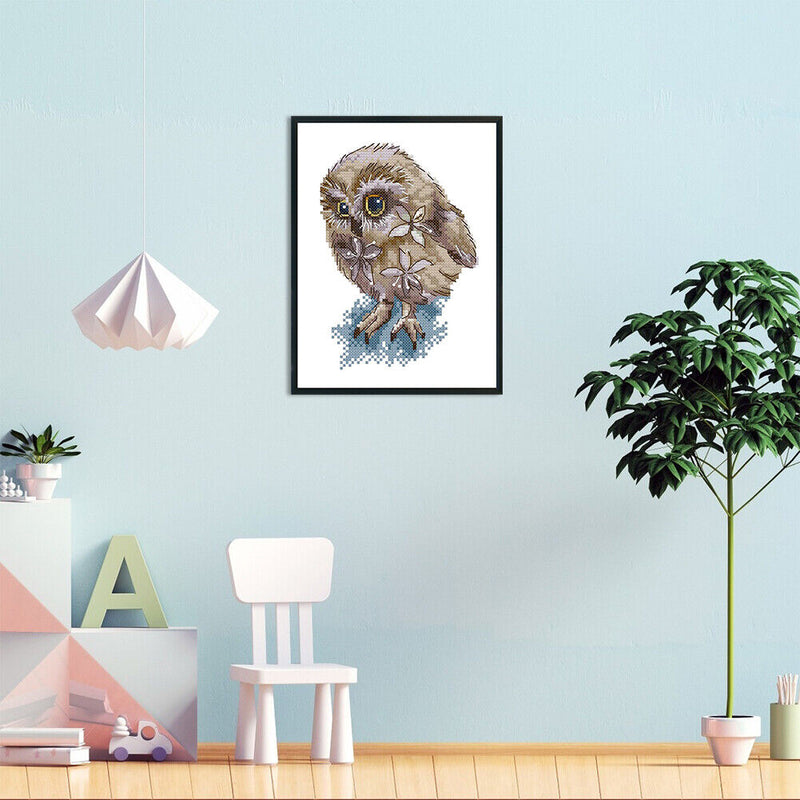 #A Owl Partial Cross Stitch 14CT Cotton Thread Printed Embroidery Kits Decor