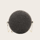 Fashion Plush Crossbody Handbag Women Small Round Chain Shoulder Messenger Bag