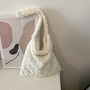 Women Warm Plush Heart Pattern Handbags Large Shoulder Bag (A White)
