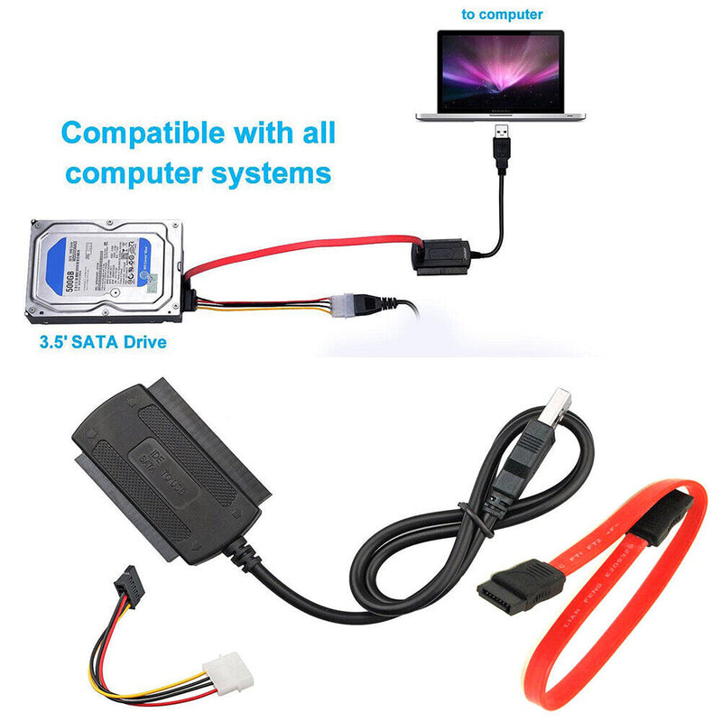 USB 2.0 to SATA PATA IDE Hard Drive Cable for 2.5 3.5 inch SSD (Only Cable)
