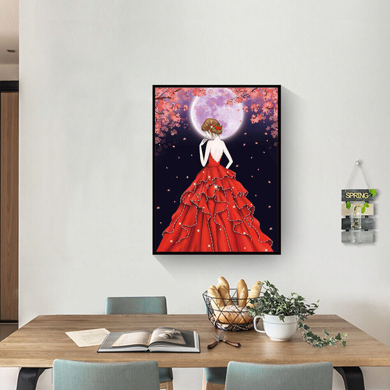 Special Shaped Ornaments Red Dress Girl Mosaic Kit DIY 5D Art Diamond Painting