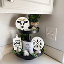 Wooden Farmhouse White Cow Letter Sculptures Ornament Round Plate Desktop Crafts