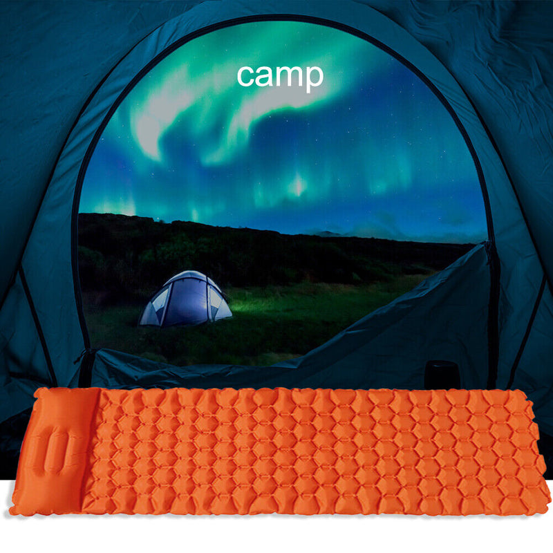 Camping Sleep Pad Inflatable Air Mattress Outdoor Beach Cushion (Orange)