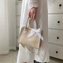 Straw Woven Shoulder Bag Summer Beach Lace Splicing Women Shopping Beach Purse