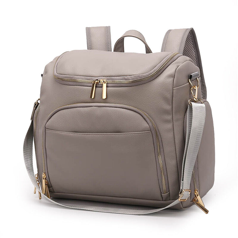 PU Large Capacity Diaper Bag Mommy Bag Backpack for Travel Totes (Grey)